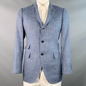 MARK POMERANTZ Size 44 Blue Linen Notch Lapel Sport Coat